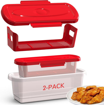 Batter Bowl with Lid, 2-Pack Fish Batter Shaker, Better Breader Shaker Bowl with Breading Shaker Tray, Batter Bowl with Lids Shaker for Frying Chicken Wings Fish Onion Rings Veggies (Blue)