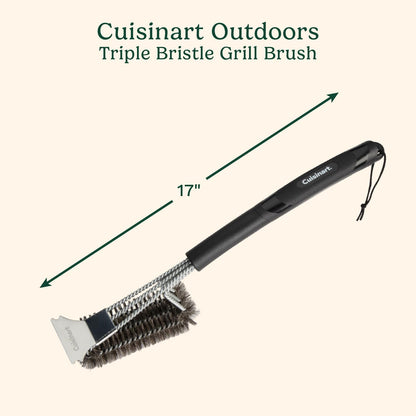 Cuisinart Stainless Steel 16.5" Long Handle Grill Cleaner Brush and Scraper for BBQ, Griddle, Grills, Cookout Tool, Grill Brush for Outdoor Grills BBQ Accessories