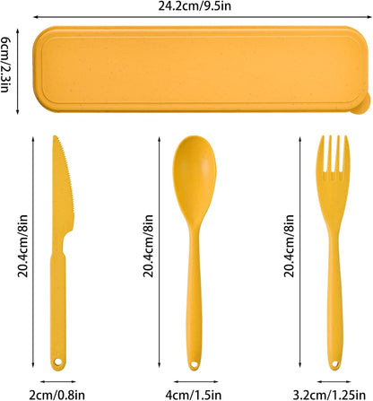 Reusable Utensils Set with Case, 4 Sets Wheat Straw Travel Cutlery Set, Portable Spoon Knife Fork Chopsticks Lunch Box Utensil Set for Kids Adults