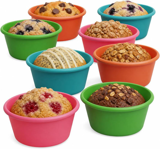 Bakerpan Silicone Jumbo Muffin Liners for Baking - Set of 8 Large 3.5 Inch Air Fryer Muffin Cups & Jumbo Cupcake Liners for Egg Bites, Quiche, Cheesecake & Muffins - Non-Stick, BPA-Free