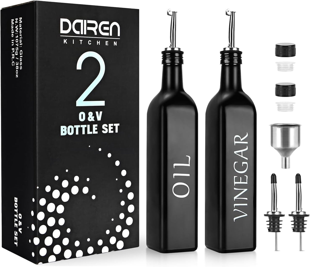 DaiRen Kitchen Oil and Vinegar Dispenser Set, 2 Pieces, 17oz, Black