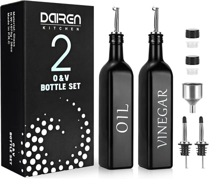DaiRen Kitchen Oil and Vinegar Dispenser Set, 2 Pieces, 17oz, Black