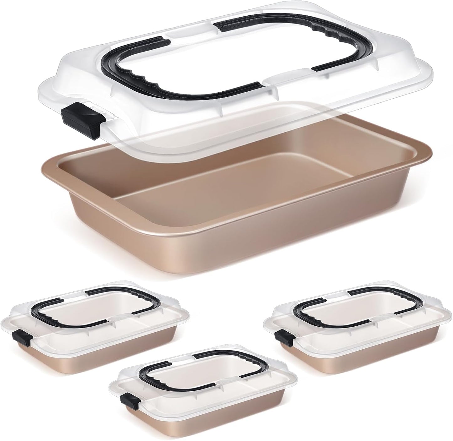 Qinyoung 1 Pcs Cake Baking Pan with Lid and Handle, 9 x 13 Inch Non-stick Rectangle Sheet Cake Pan Carrier for Brownie Roasting Cooking Baking (Black)