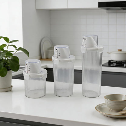 Food Cereal Storage Container With Pour Spout And Measuring Cup, Airtight Plastic Rice Dispenser For Pantry, Grains(Small+Medium+Large)