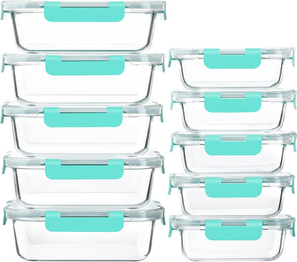[10-Pack] Glass Meal Prep Containers with Lids, MCIRCO Food Storage Containers with Snap Locking Lids, Airtight Lunch Containers, Microwave, Oven, Freezer and Dishwasher