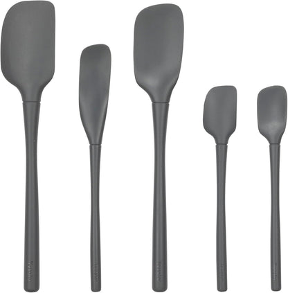 Tovolo Flex Core 5 Piece Silicone Spatula Set Heat Resistant All Silicone Utensils Include Non Stick Spatula Spoonula Jar Scraper, Dishwasher Safe BPA Free Spatulas for Baking Mixing, White