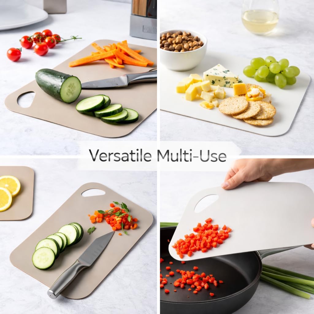4-Piece Cutting Mats Set, Poly Kitchen Cutting Boards with Non-Slip Surface, Small & Medium Sizes for Food Prep, Flexible & Lightweight, Cream