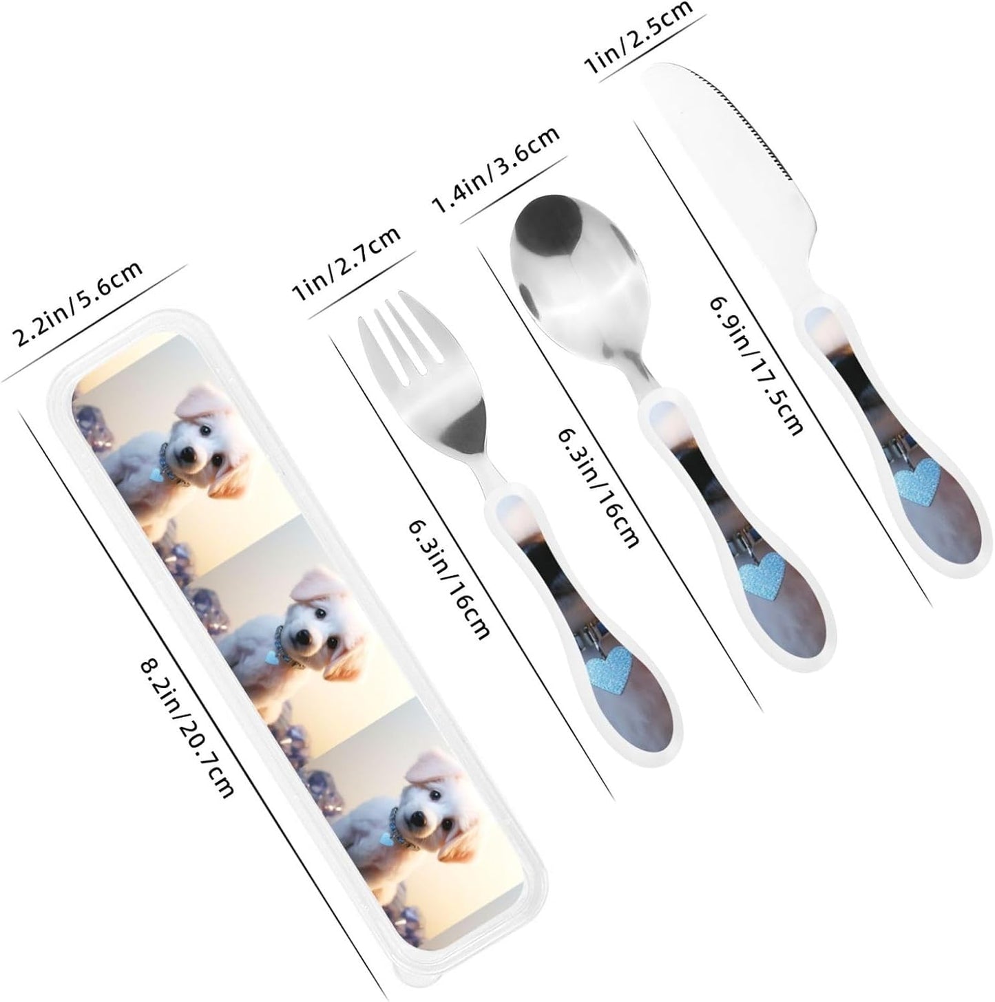 3-Piece Kids Silverware Set With Storage Case, Stainless Steel Reusable Children Safe Knife Spoon Fork Set Blue Lotus Floral Children Flatware Set For Kids Lunch Box