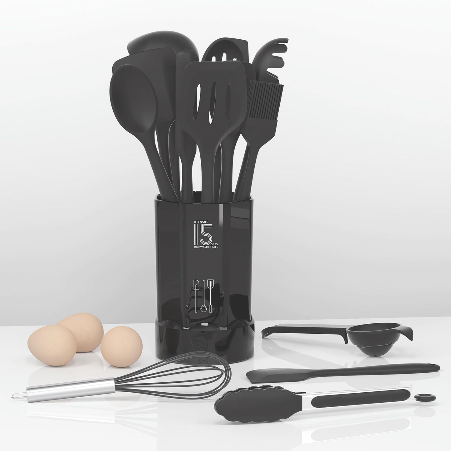 AOTHOD Silicone Cooking Utensils Set - 446°F Heat Resistant Kitchen Utensils,Turner Tongs,Spatula,Spoon,Brush,Whisk,Kitchen Utensil Gadgets Tools Set for Nonstick Cookware,Dishwasher Safe (BPA Free)