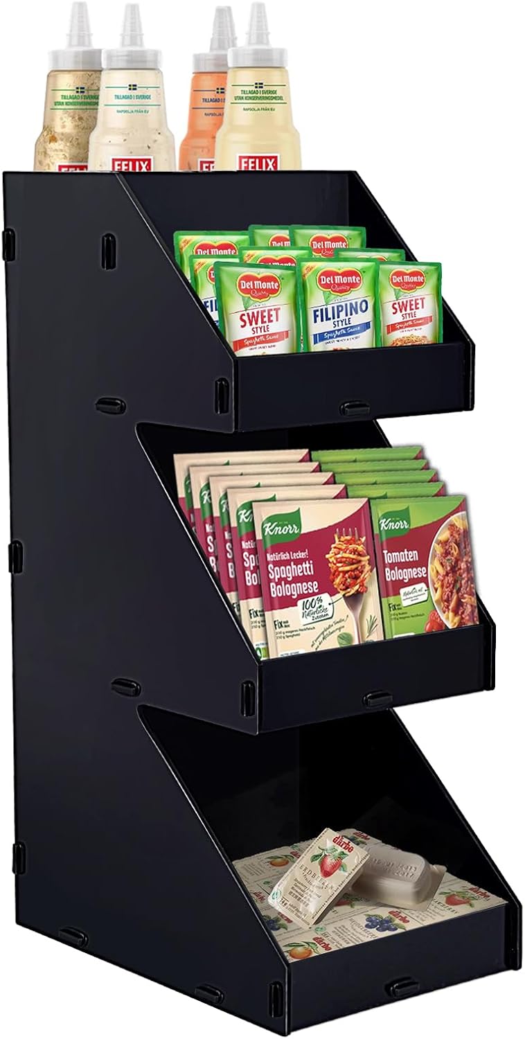 Sauce Packet Organizer, Suitable for Organizing Ketchup Packets, Condiment Packets, and Hot Sauce Pack, 3-Tier Design with Straw Holder, Easy Assembly Space-Saving Kitchen Storage, Made of Acrylic