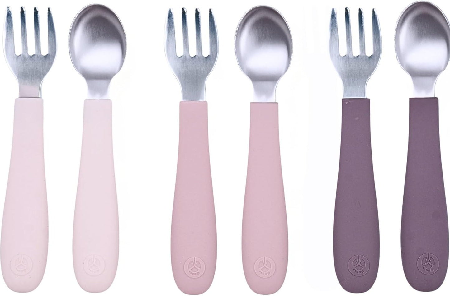 Kids Stainless Steel Utensils Set - Premium 18/8 Grade Silverware Kit - 2 Spoons, 2 Forks, and 2 Knives for Ages 4-7 - Silicone Easy-Grip Handles - Children Flatware Cutlery (Matte - Pink, Off White)