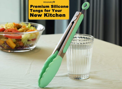 HINMAY Stainless Steel Kitchen Tongs 9-Inch Cooking Tongs, Set of 3