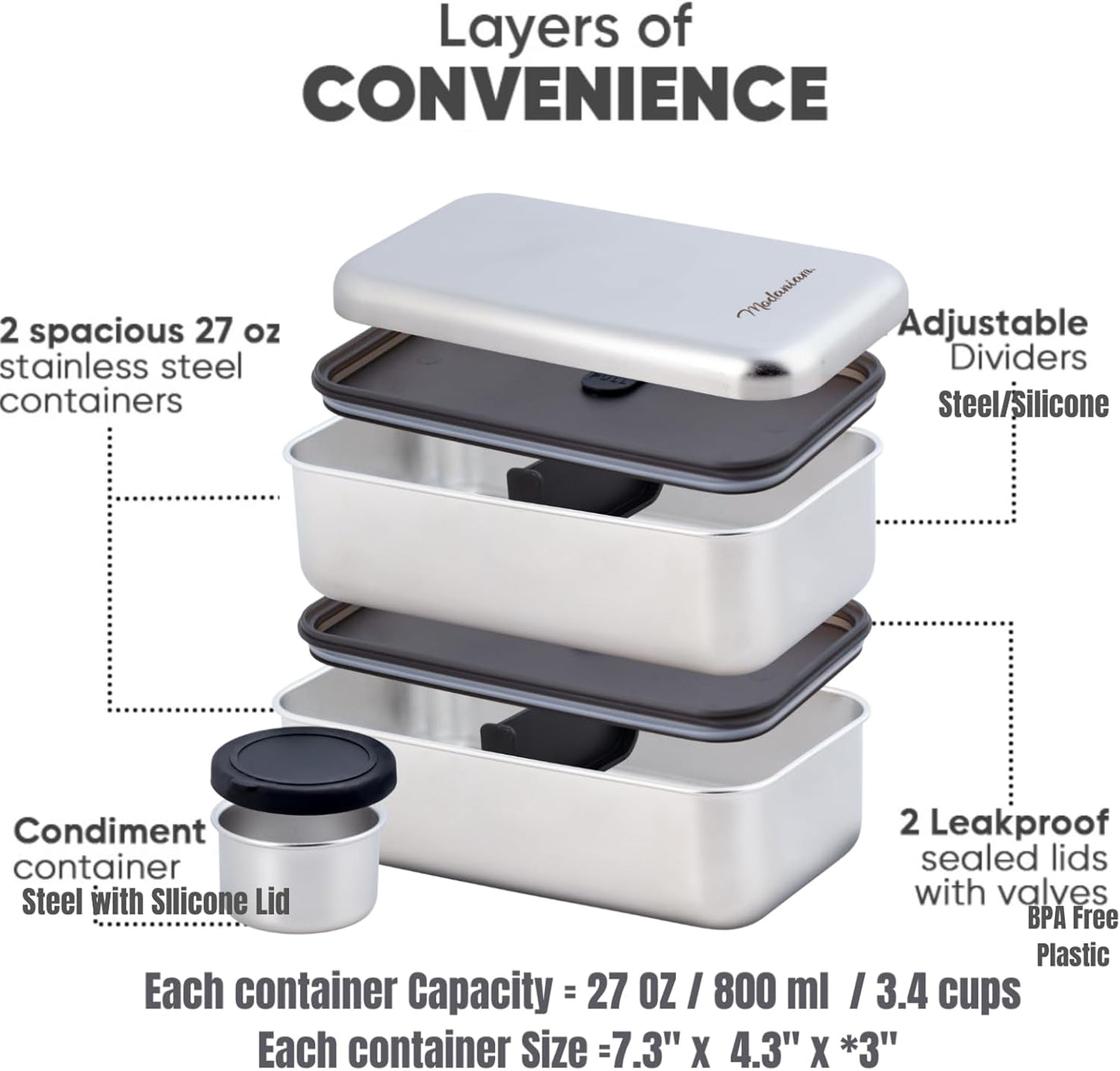 Modaniam Leak Proof Stainless Steel Bento Box, Stainless Steel Lunch Box For Adults, Metal Bento Box, Japanese Lunch Container, Large With Compartment, Korean Bentobox, Non Toxic, Microwave Safe