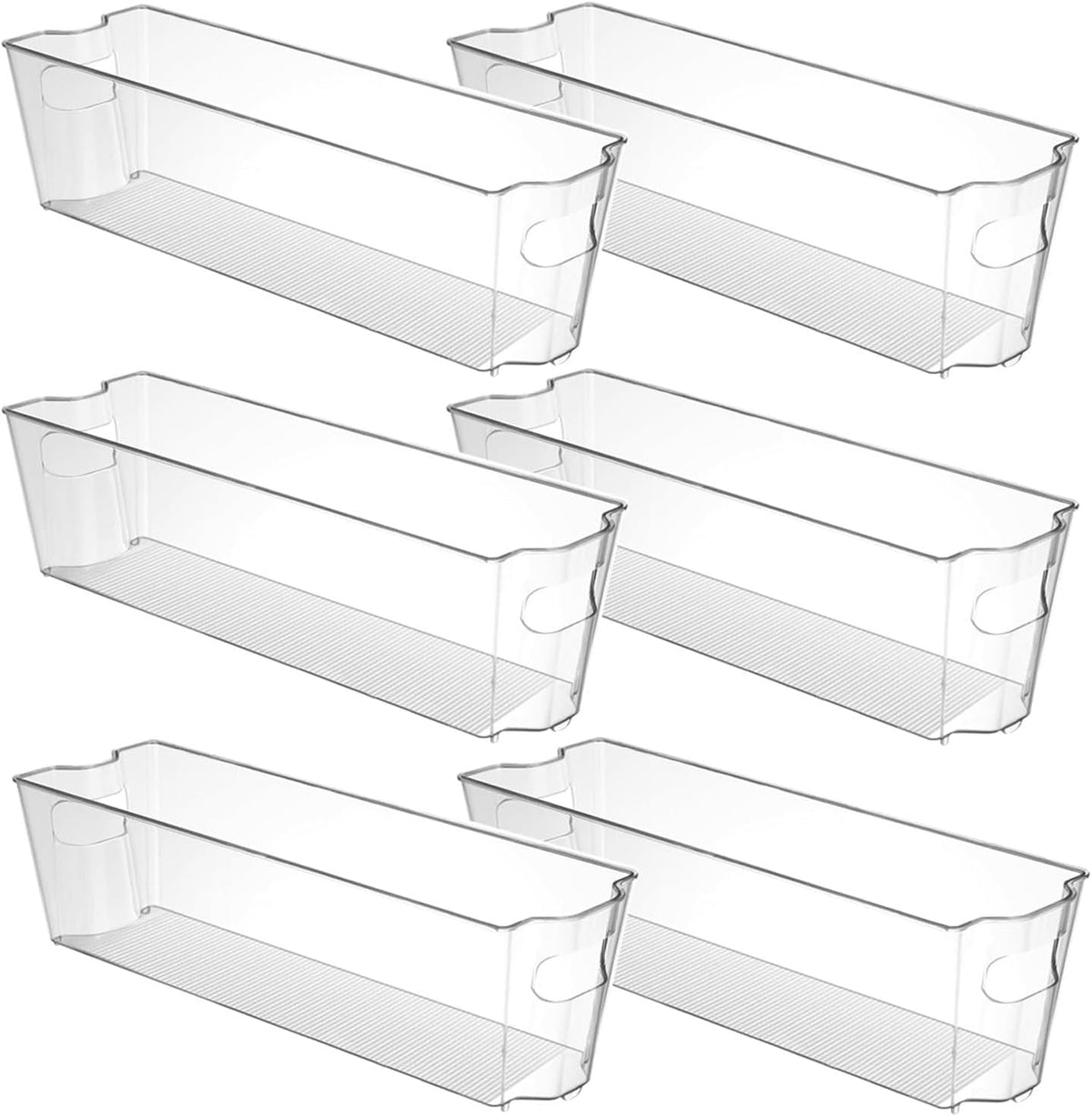 YOUNTHYE 6PCS 15inch Fridge Organizer Bins Breastmilk Freezer Storage Organizer Narrow Freezer Organizers Bins Long Clear Plastic Storage Bin for Pantry Plastic Storage Bin for Breast Milks, Freezer