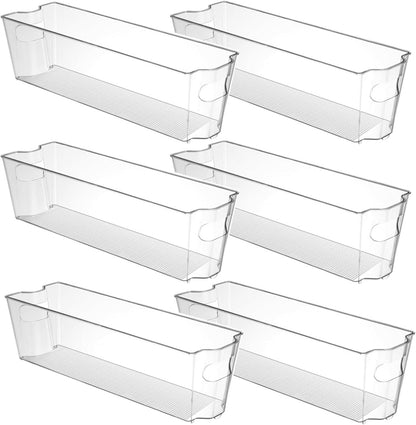 YOUNTHYE 6PCS 15inch Fridge Organizer Bins Breastmilk Freezer Storage Organizer Narrow Freezer Organizers Bins Long Clear Plastic Storage Bin for Pantry Plastic Storage Bin for Breast Milks, Freezer