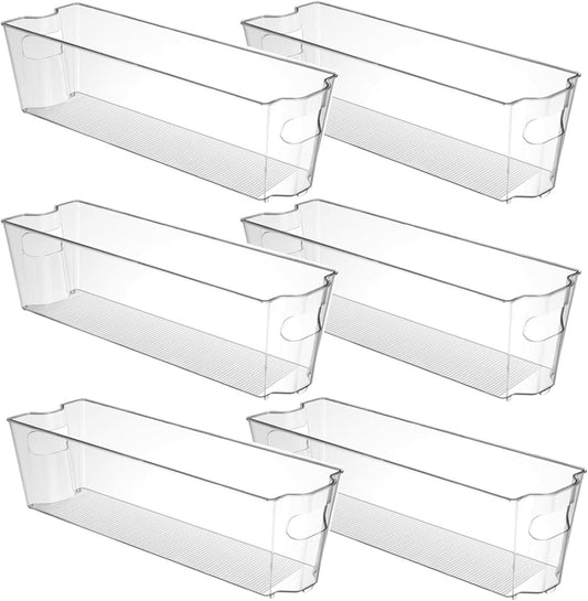 YOUNTHYE 6PCS 15inch Fridge Organizer Bins Breastmilk Freezer Storage Organizer Narrow Freezer Organizers Bins Long Clear Plastic Storage Bin for Pantry Plastic Storage Bin for Breast Milks, Freezer