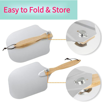 Pizza Peel Set with Rocker Cutter and Serving Spatula, 12 inch
