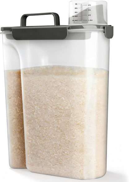 Viretec Rice Storage Container, 15 to 20lb Dry Food Airtight Dispenser, Pet Dog Cat Food Canister, BPA Free Clear Plastic Kitchen and Pantry Bin for Oatmeal, Cereal, Pasta, Flour Pack of 2 Grey
