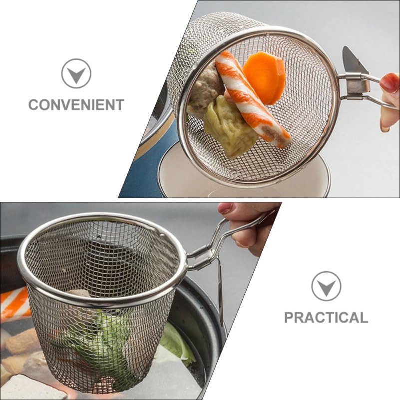Toyvian Stainless Steel Hot Pot Basket 2 pcs Fine Mesh Strainer for Noodles Pasta Dumplings Boiling Blanching Home Kitchen and Restaurant Use