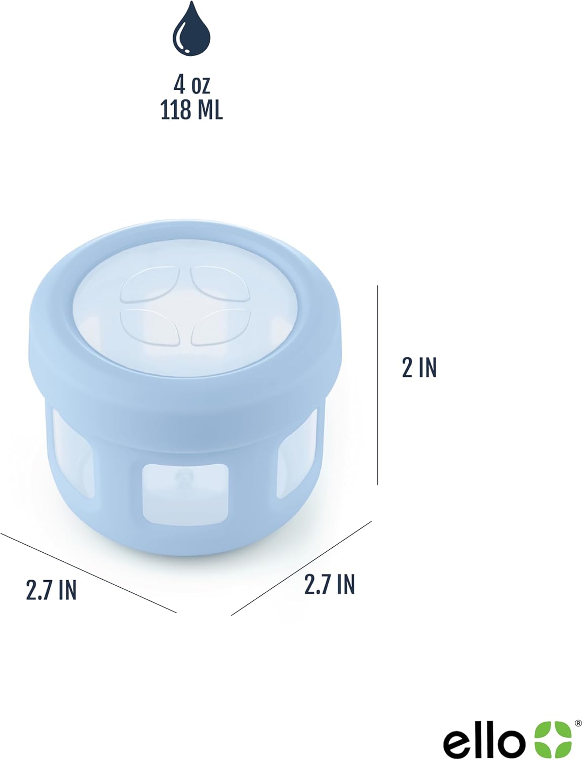 Ello Reusable Condiment Containers 4oz each with Screw-on Leak Proof Lid | Perfect for Salad Dressing Sauce Dips Lunchbox Picnic Travel Bento Box | BPA-Free | Dishwasher Safe