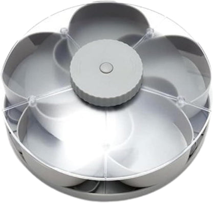 Divided Serving Tray that Spins, Divided Spin and Snack Snack Spinner with Lid, Snackle Box Container, Rotating Lazy Susan Multi-Compartment Tray for Fruit, Nuts, Candy, Party & Picnic (Grey)