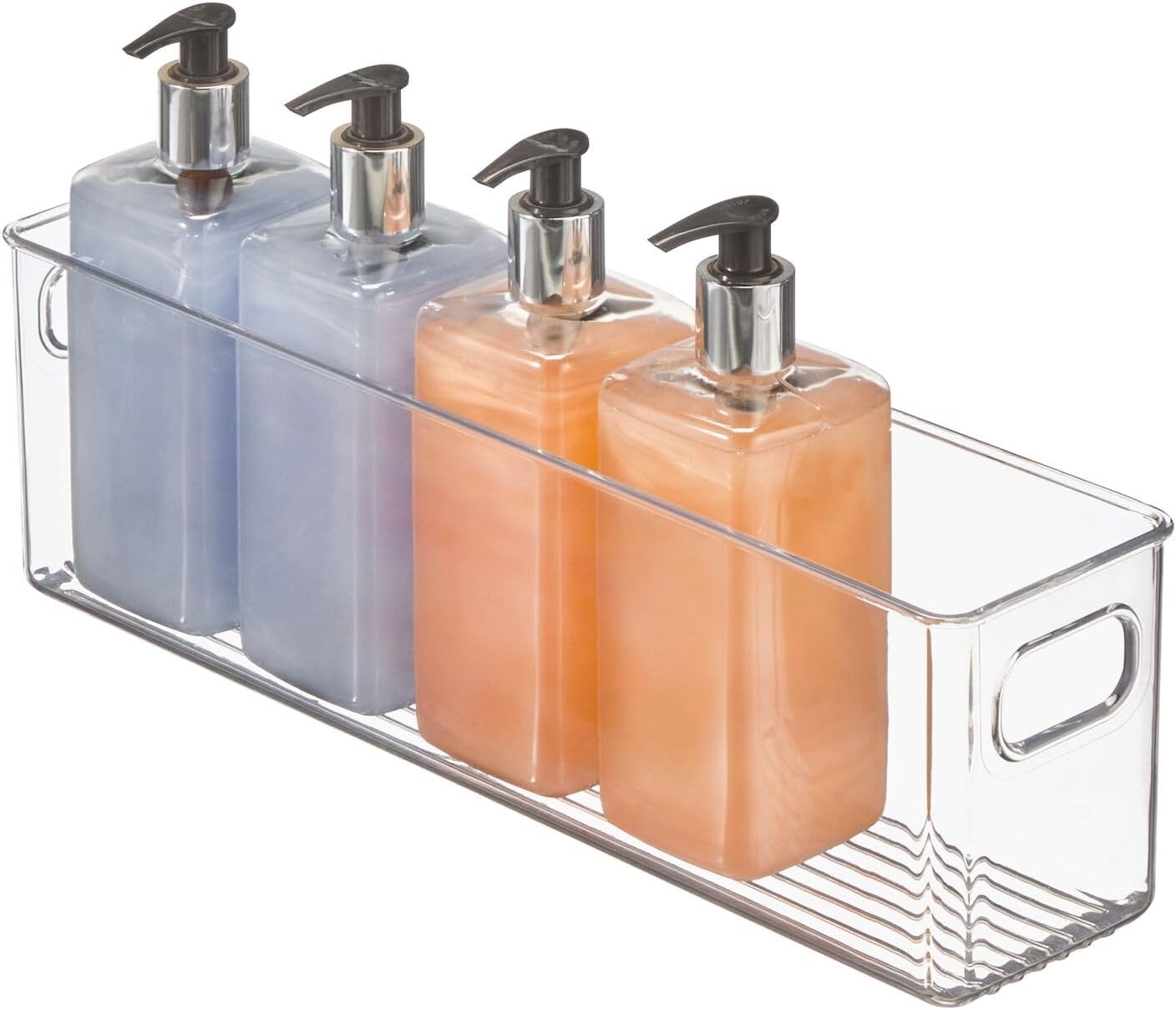 mDesign Plastic Bathroom Storage Container Bins w/ Handles - Closet, Cabinet, Vanity, Cupboard Shelf Organization, Hair Tools Accessory Organizer - Ligne Collection; Clear, ‎5x3.75x16 (Pack of 8)