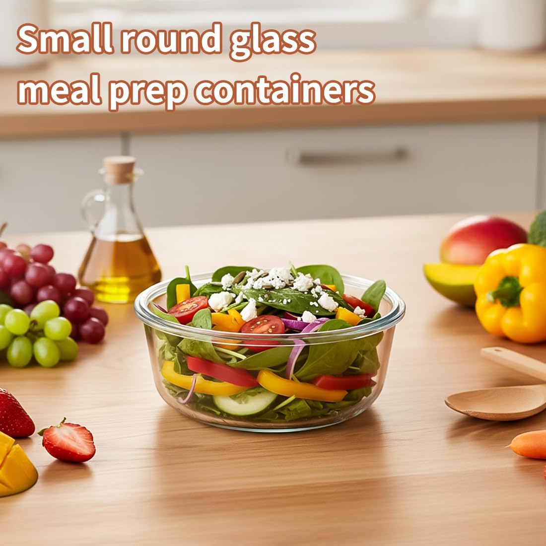 16oz Square Glass Food Storage Containers With Lids, 2 Cup Square Glass Food Containers With Lids, BPA free Small Meal Prep Bowls for leftovers, Dishwasher, Freezer Safe (8Pack)
