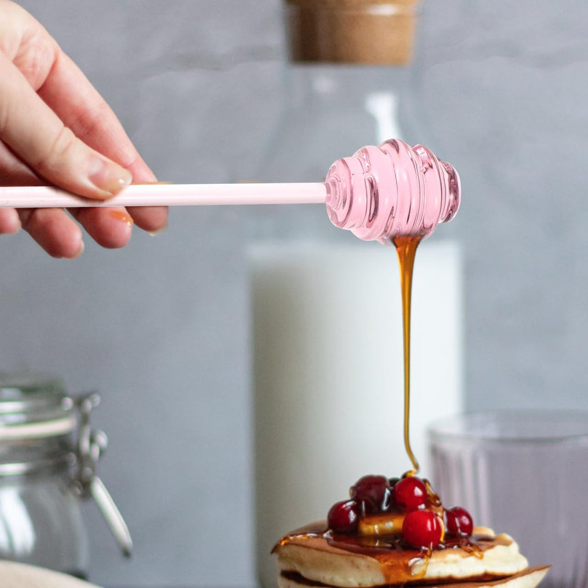 CALLARON Glass Honey Dipper Stirring Stick - Portable Household Honey Rod for Tea Coffee Jam - Practical Spiral Design 5.35 X 1.18 Inches
