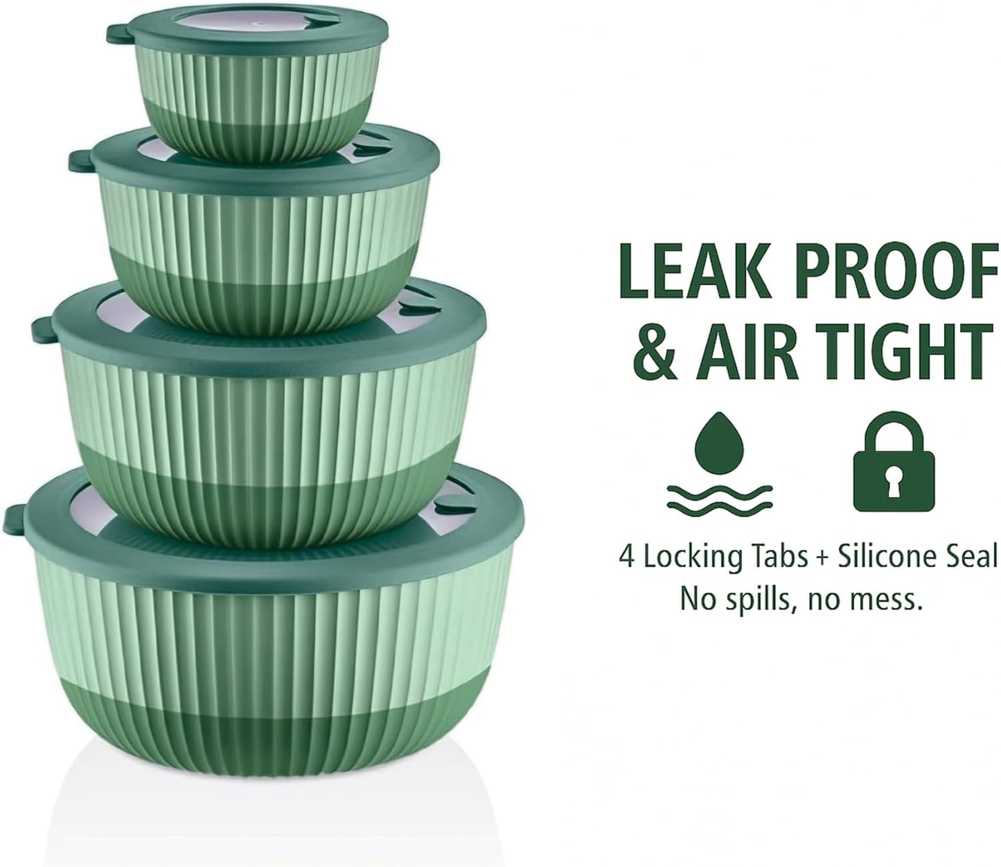 Mixing Bowls with Lids, 8-Piece Airtight Leak-Proof Nesting BPA-Free Bowl Set for Kitchen & Food Storage, Large 4200ml Capacity, Microwave & Dishwasher Safe