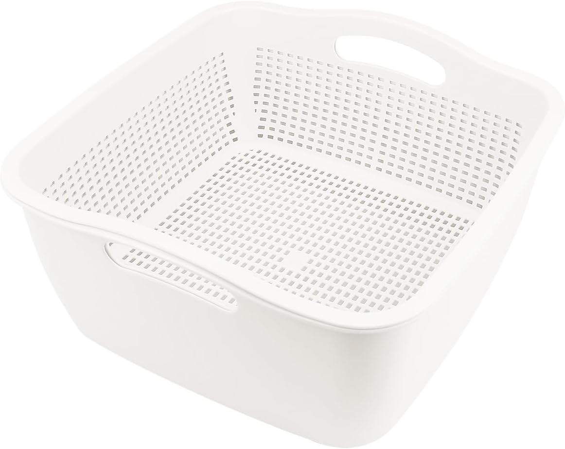 Double-layer Draining Basket Plastic Fruits & Vegetable Washing Basket for Kitchen (Blue)