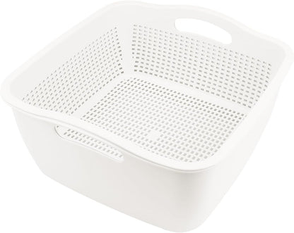 Double-layer Draining Basket Plastic Fruits & Vegetable Washing Basket for Kitchen (Blue)