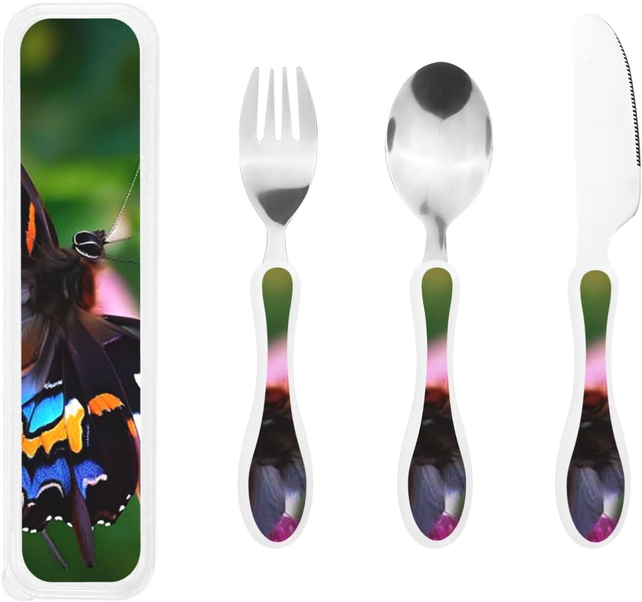 3-Piece Kids Silverware Set With Storage Case, Stainless Steel Reusable Children Safe Knife Spoon Fork Set Chinese Celadon Peacock Children Flatware Set For Kids Lunch Box