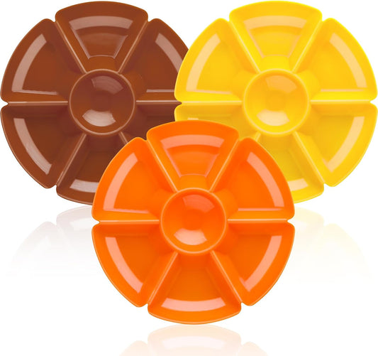 3 Pcs Sectional Round Plastic Serving Tray Platters 11inch Unbreakable Chip and Dip Divided Serving Plates,Round 7 Compartments Multifunctional Food Platter for Snack,Nuts,Candy,Dried Fruit,Veggies