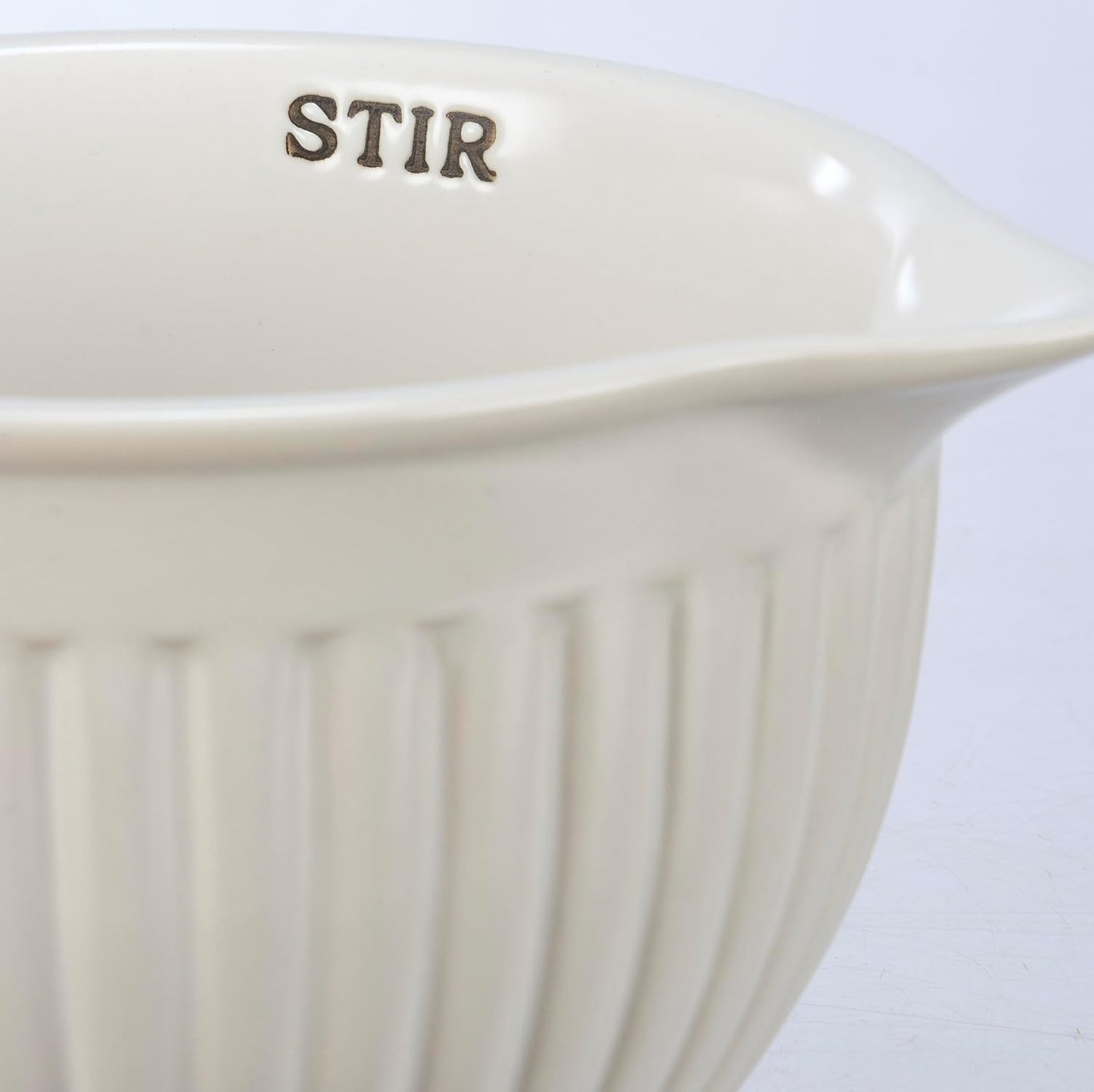 Primitives by Kathy Ribbed Texture Stoneware Batter Mixing Bowl (Stir), 7" x 5.25" x 3.25", White