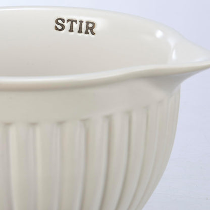 Primitives by Kathy Ribbed Texture Stoneware Batter Mixing Bowl (Stir), 7" x 5.25" x 3.25", White
