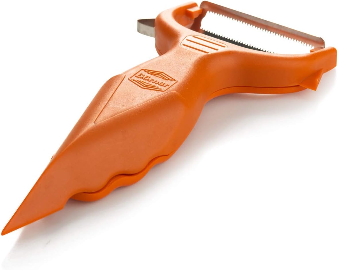 Börner Vegetable Peeler (6-in-1) • Garnishing Peeler with Grater • Multifunctional Peeler for Fruits & Vegetables • Fruit Peeler, Universal Peeler, Potato Peeler • Color: White