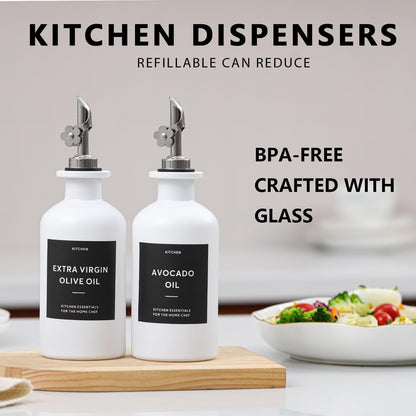 HOMCDALY Olive Oil Dispenser for Kitchen, 12oz Glass kitchen Dispenser Bottle, Gold Oil&Vinegar Cruet Set, Leakproof Oil Containers for Cooking| Set of 2 (12oz – Gold)
