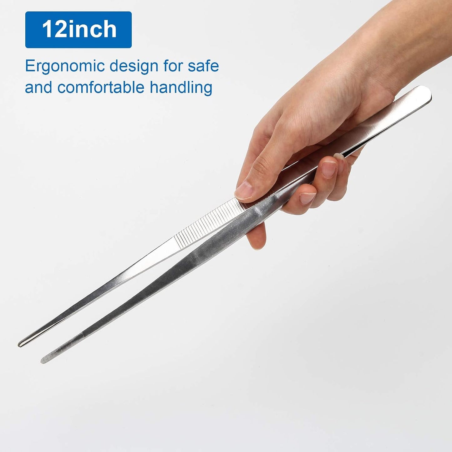AHIER Kitchen tweezer Stainless Steel, 8inch Long tweezer with Precision Serrated Tips for Cooking Pincette for Sea food, Bar Tweezer