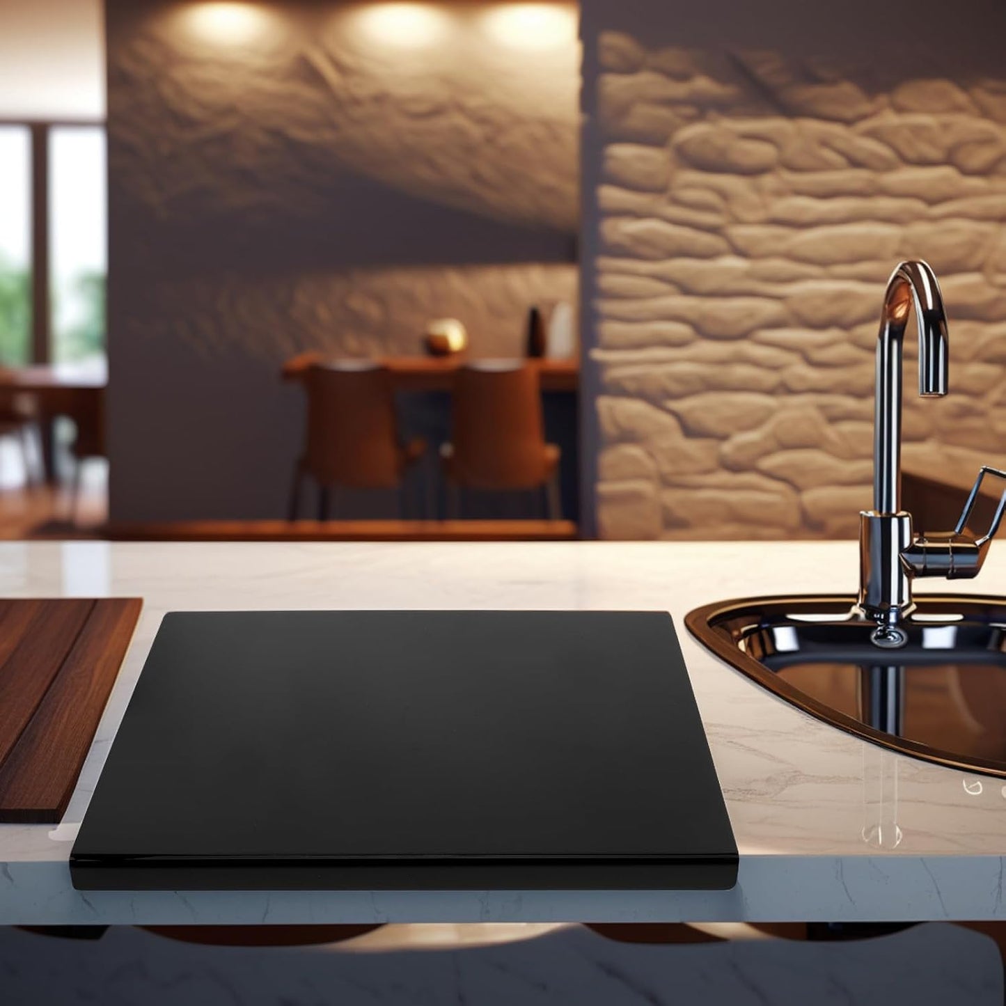 Artibetter Large Black Acrylic Cutting Board 42.5x32.5cm Non-slip Kitchen Chopping Mat with Counter Lip for Fruit and Vegetable Prep