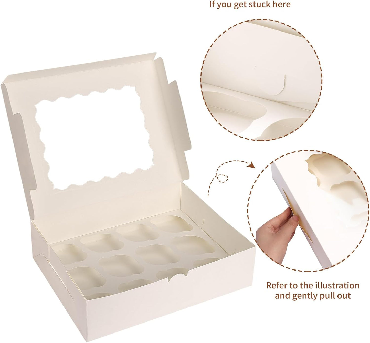 TOMNK 6 Count White Cupcake Boxes with Window - 36 Total Capacity Cupcake Carrier Sets for Birthday Holiday Party Bakery Supplies