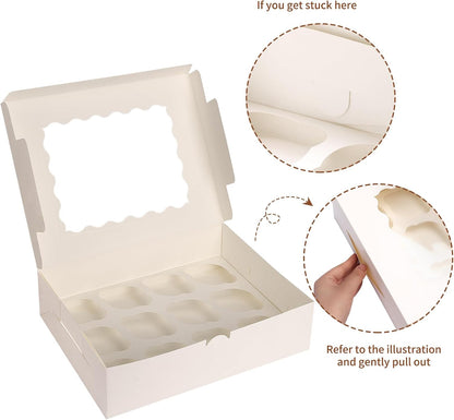 TOMNK 6 Count White Cupcake Boxes with Window - 36 Total Capacity Cupcake Carrier Sets for Birthday Holiday Party Bakery Supplies