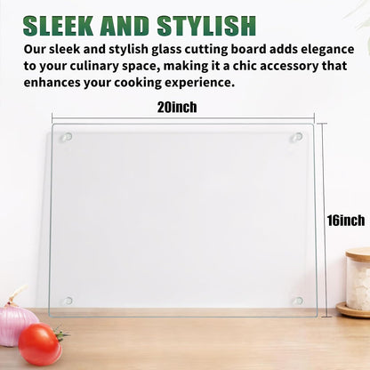 Seelenruhe Tempered Glass Cutting Boards for Kitchen Counter, Clear Cutting Boards for Countertop, Non-Slip, Heat-Resistant, Easy to Clean, Kitchen Decoration, 16x12 & 12x8 2PCS