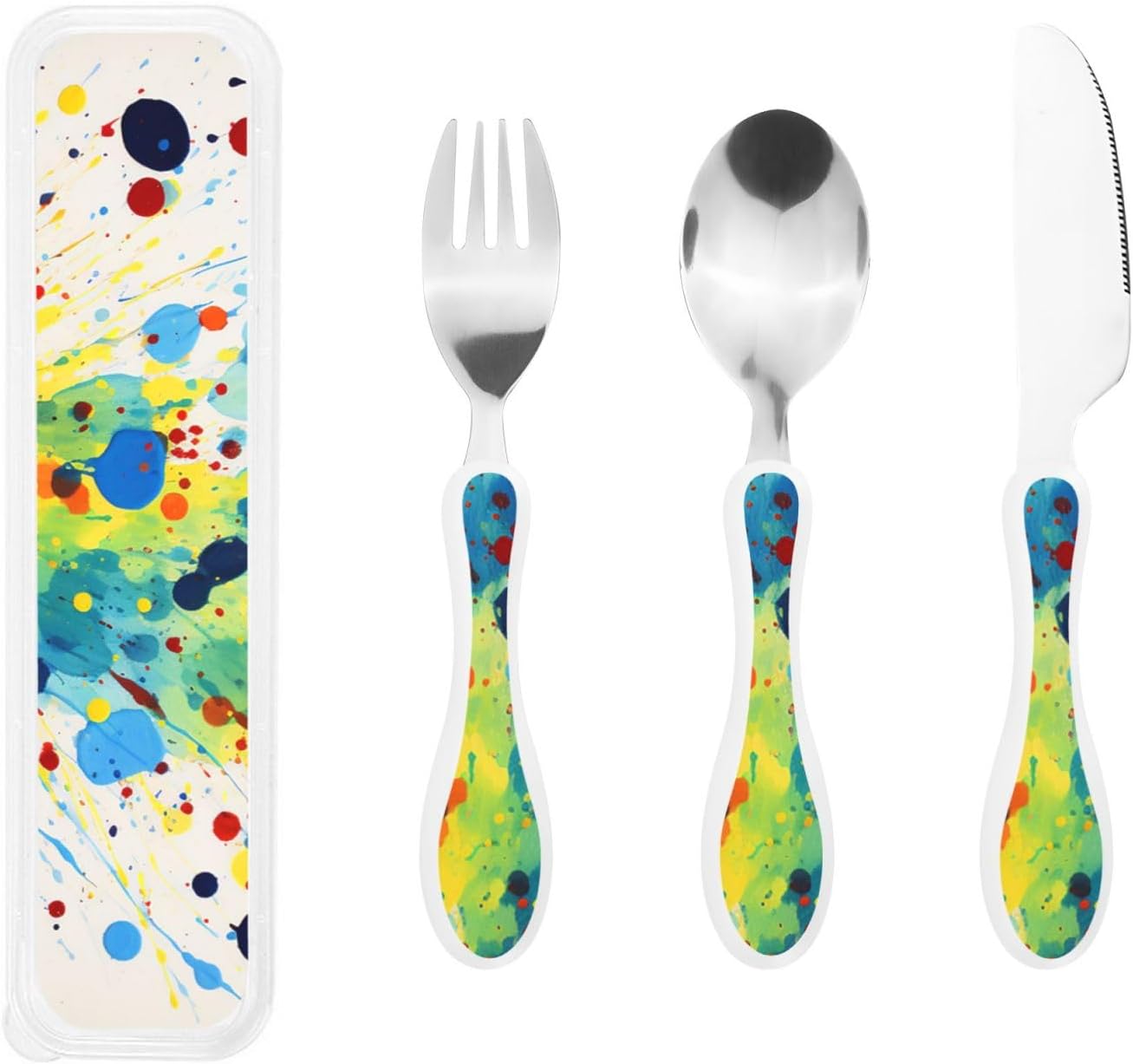 3-Piece Kids Silverware Set With Storage Case, Stainless Steel Reusable Children Safe Knife Spoon Fork Set Blue Active Girl Running Sunset Children Flatware Set For Kids Lunch Box - Colors C