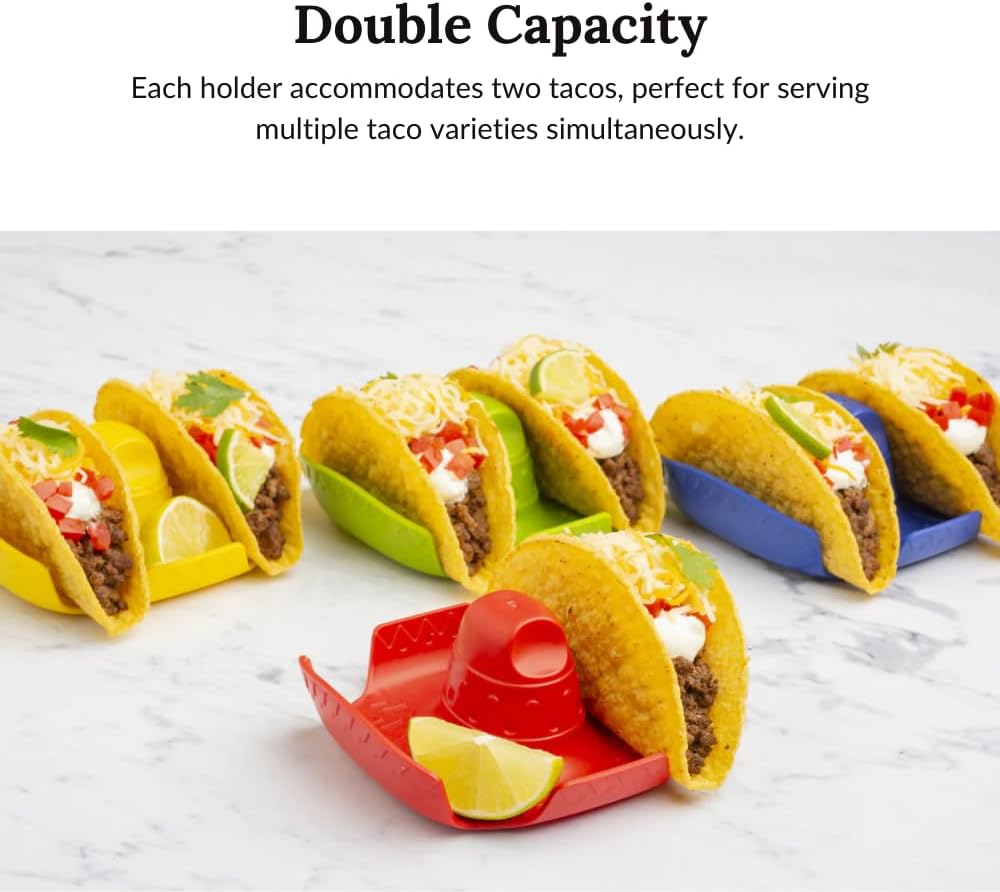 Prepara Double Sombrero Taco Holder, Set of 4, Assorted Colors