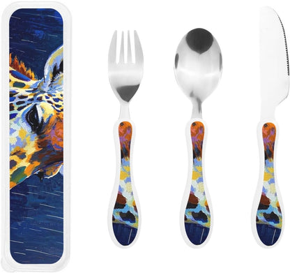 3-Piece Kids Silverware Set With Storage Case, Stainless Steel Reusable Children Safe Knife Spoon Fork Set Chinese Celadon Peacock Children Flatware Set For Kids Lunch Box