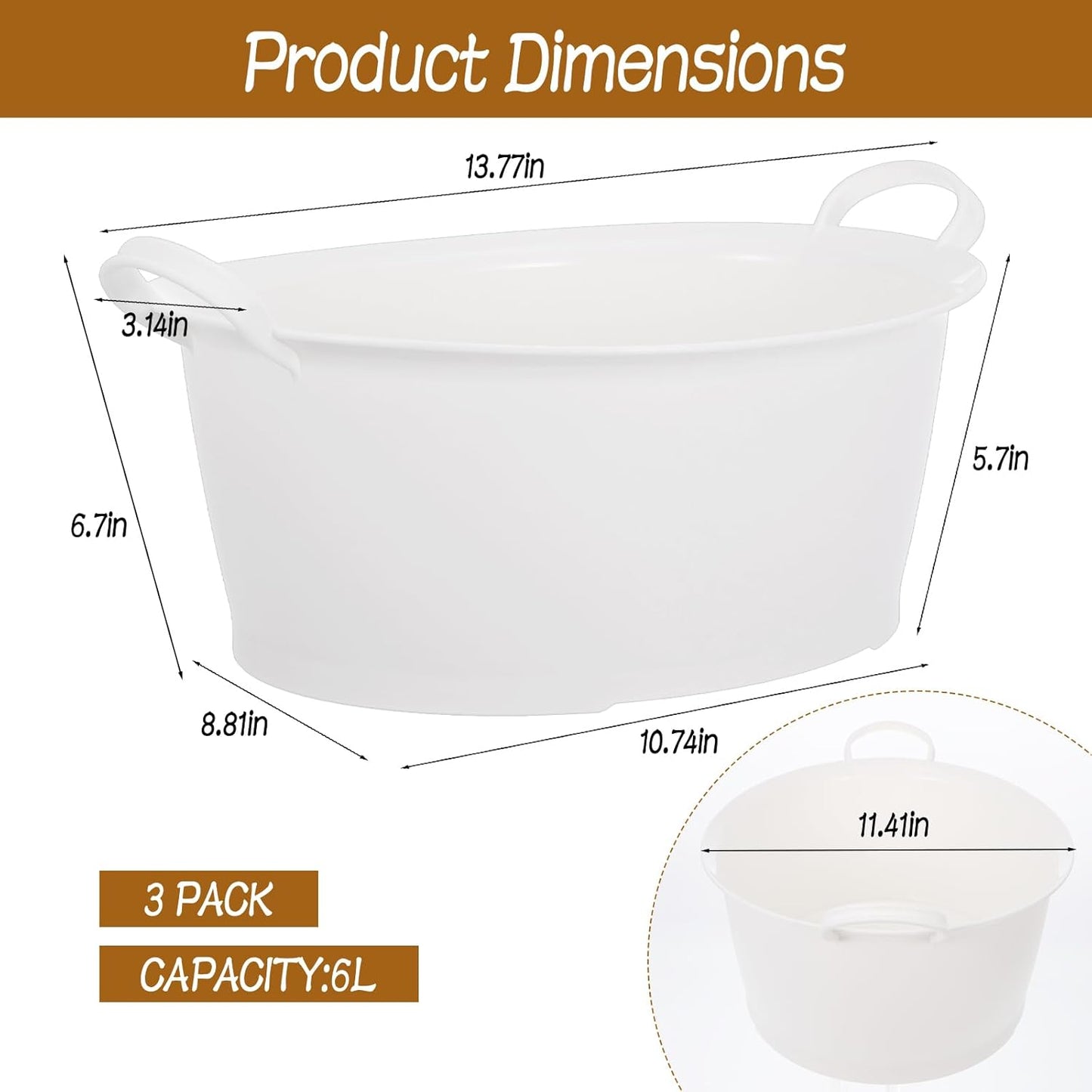 3 Packs Large Ice Bucket for Parties, 6.6L Portable Beverage Tubs for Parties, Large Plastic Drink Ice Buckets for Beverage Wine Beer Cocktails & Outdoor Events, Durable Ice Storage Cube