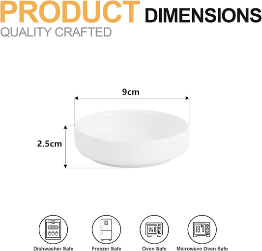 Ceramic Soy Sauce Dish,3.5 Inch Dipping Bowls Side Dishes Set of 6, Small Appetizer Pinch Dip Bowls for Condiments, Sushi, Ketchup, BBQ (White)