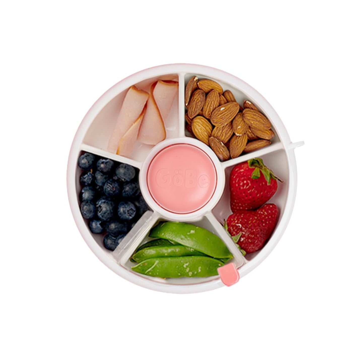 GoBe Kids Small Snack Spinner Flip Bundle with Hand Strap and Sticker Sheet - Reusable Snack Container with 5 Compartment Dispenser and Lid | BPA/PVC Free | Dishwasher Safe | No Spill- Mint Green