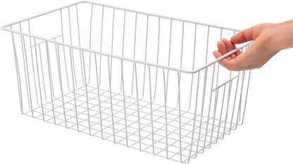 16" L x 12" W Wider Freezer Storage Organizer Baskets Container, Deep Metal Wire Chest Upright Refrigerator Divider Bins with Built-in Handles for Cabinet, Pantry, Closet, Kitchen