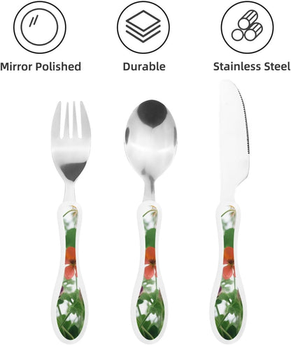 3-Piece Kids Silverware Set With Storage Case, Stainless Steel Reusable Children Safe Knife Spoon Fork Set Blue Active Girl Running Sunset Children Flatware Set For Kids Lunch Box - Colors B